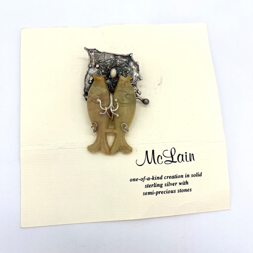 Cathleen‎ McLain Sterling Silver Fish Brooch Semi Precious Stones One-of-a-Kind